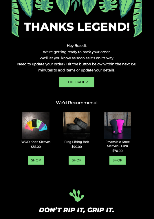Orderediting upsell email example