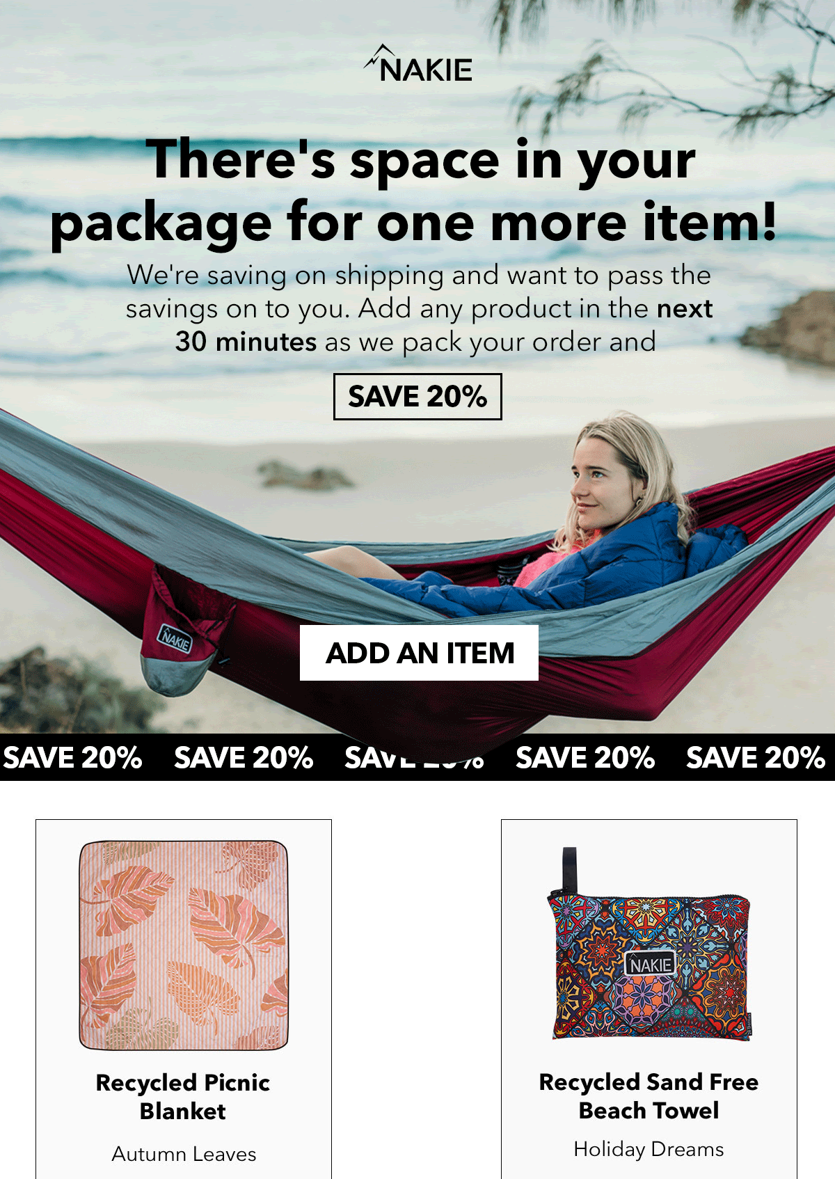 Nakie upsell email example klaviyo