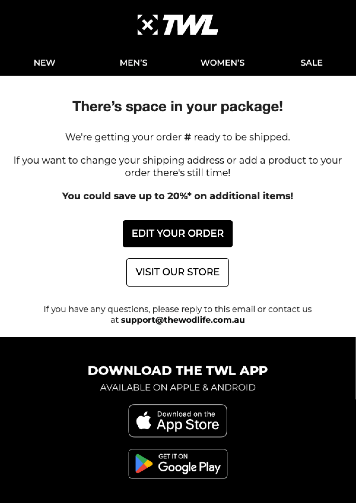 TWL post-purchase email